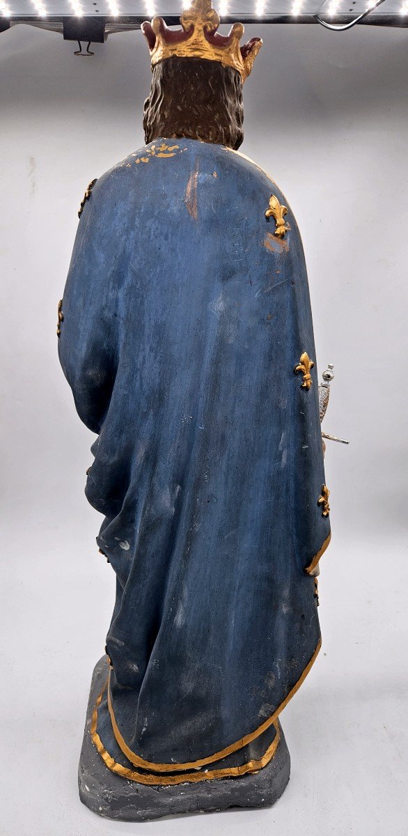 Saint-louis : Statue Ancienne En Plâtre Polychrome -photo-4