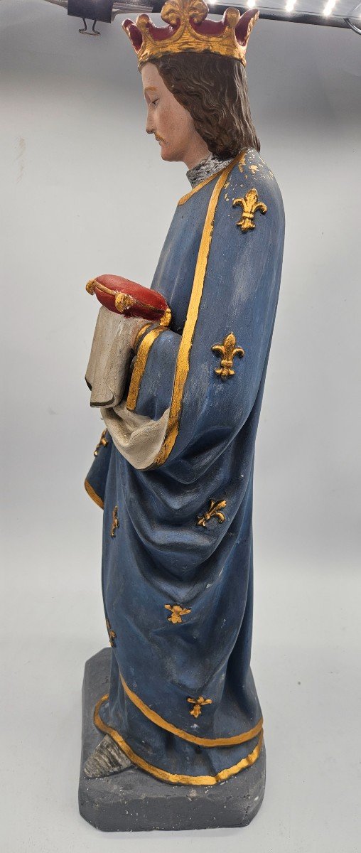 Saint-louis : Statue Ancienne En Plâtre Polychrome -photo-1
