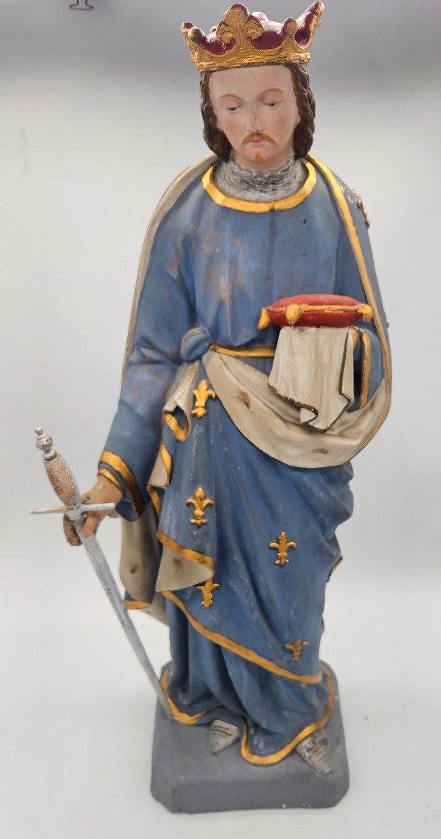 Saint-louis : Statue Ancienne En Plâtre Polychrome 