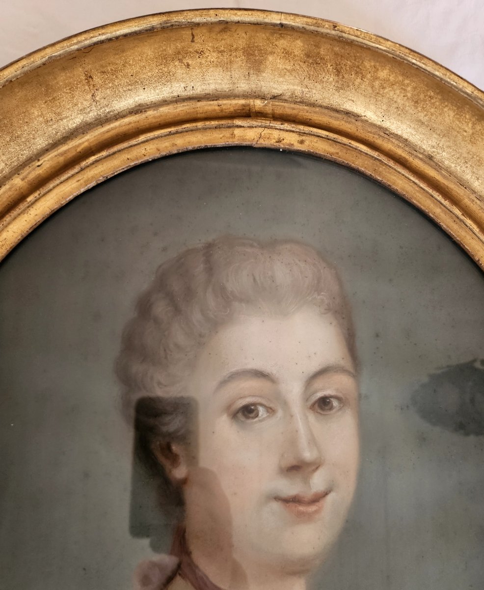 Portrait pastel  18ème femme au nœud rose Signé Daté 1766 -photo-2