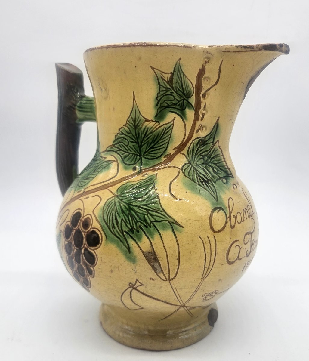 Pichet en terre vernissee dédicace instruments aratoires VIF 1885-photo-3