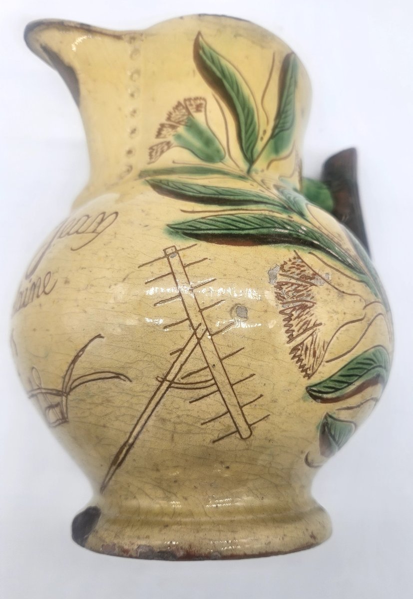 Pichet en terre vernissee dédicace instruments aratoires VIF 1885-photo-3