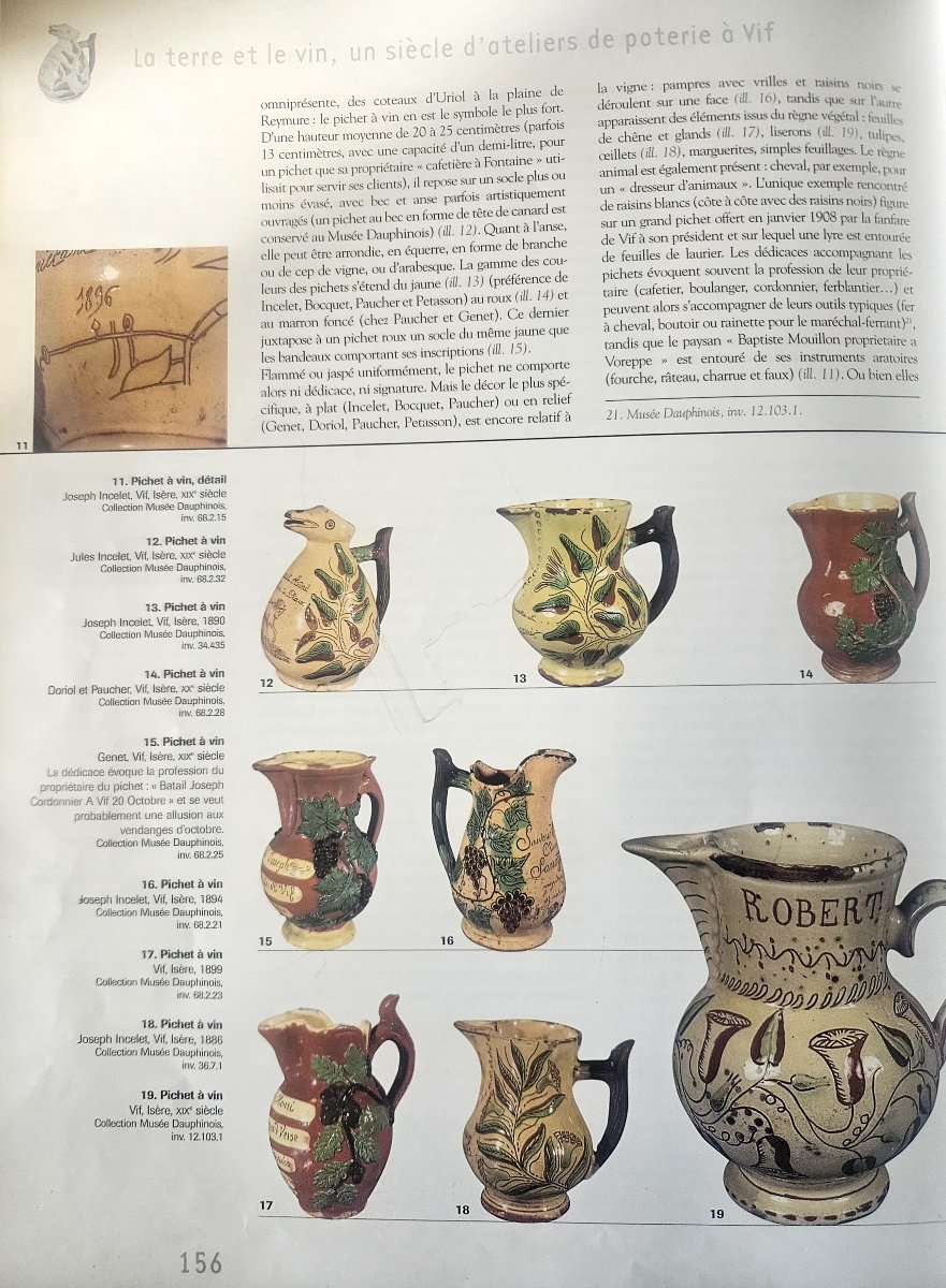 Pichet en terre vernissee dédicace instruments aratoires VIF 1885-photo-8