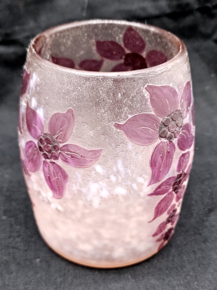 Legras Ruby Series Vase With Acid-etched Floral Decoration -photo-3