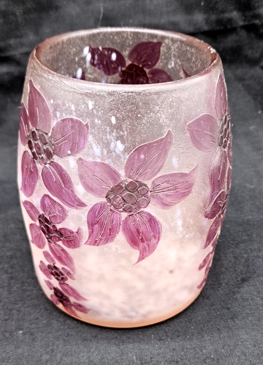 Legras Ruby Series Vase With Acid-etched Floral Decoration -photo-4