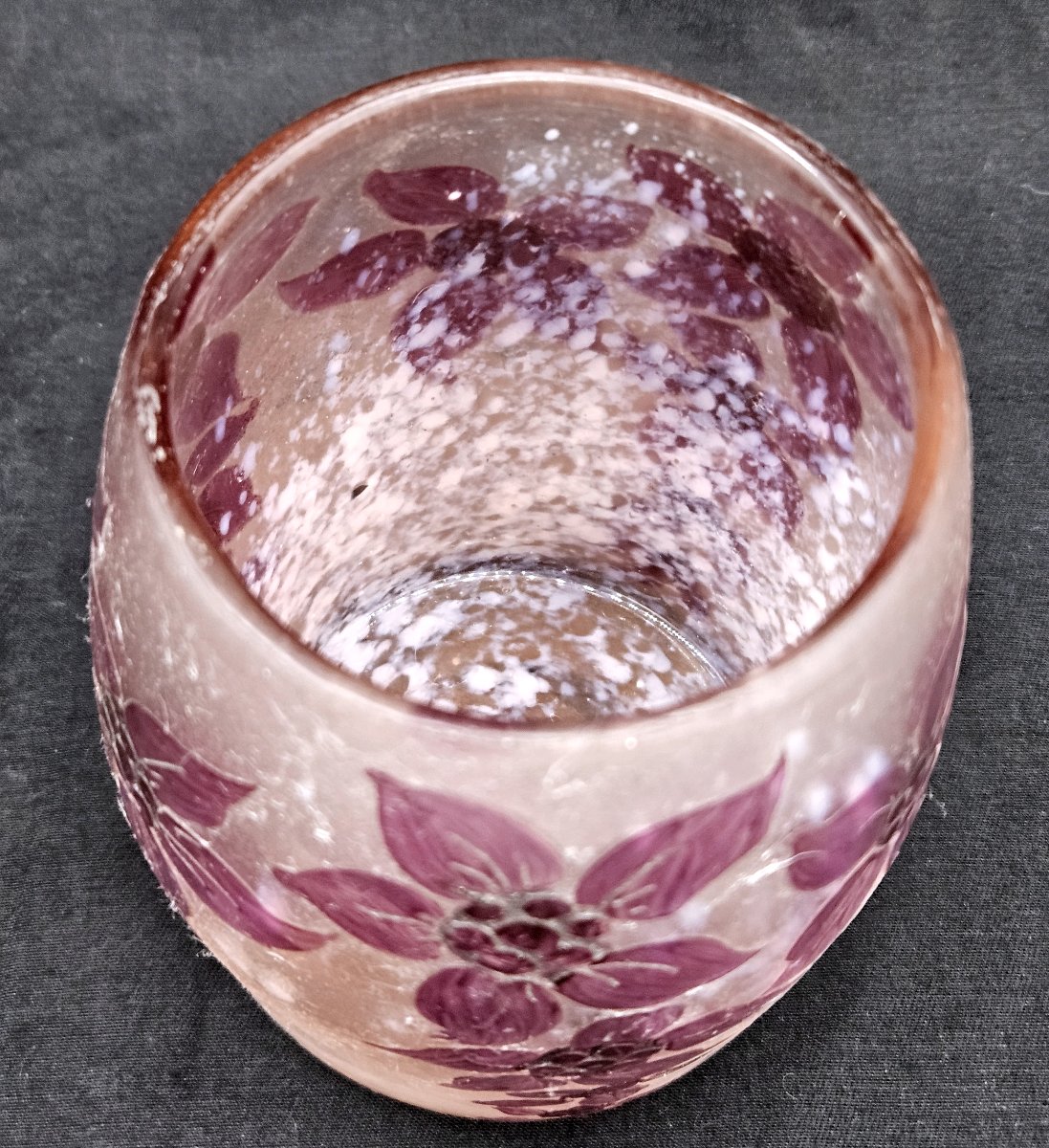 Legras Ruby Series Vase With Acid-etched Floral Decoration -photo-2