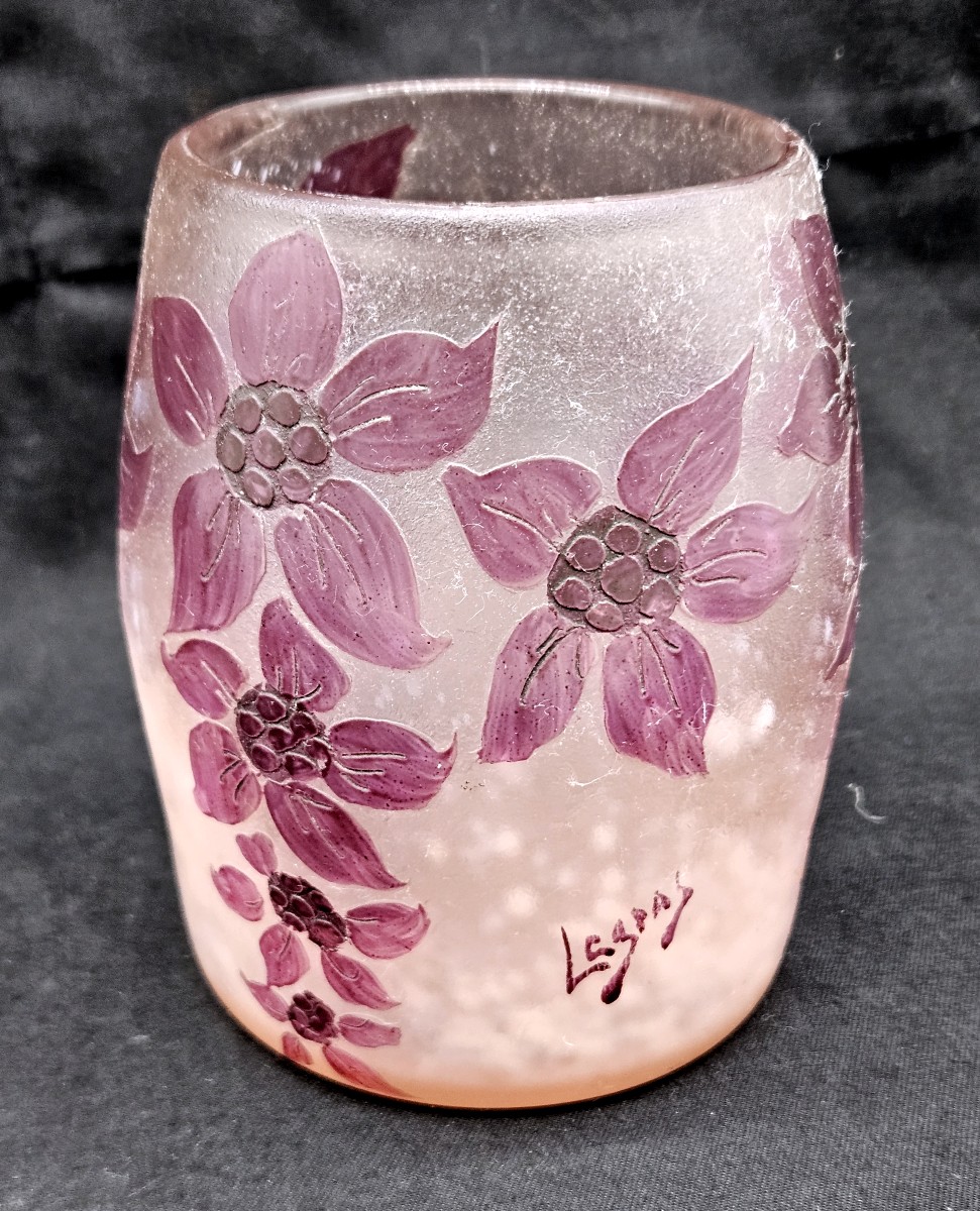 Legras Ruby Series Vase With Acid-etched Floral Decoration 