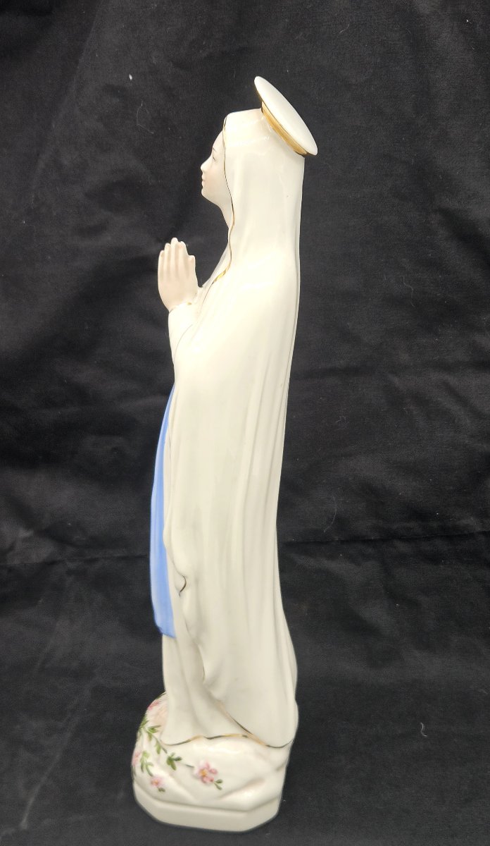 Notre Dame de Lourdes Vierge en porcelaine avec auréole dorée -photo-3