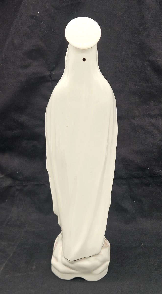 Notre Dame de Lourdes Vierge en porcelaine avec auréole dorée -photo-2