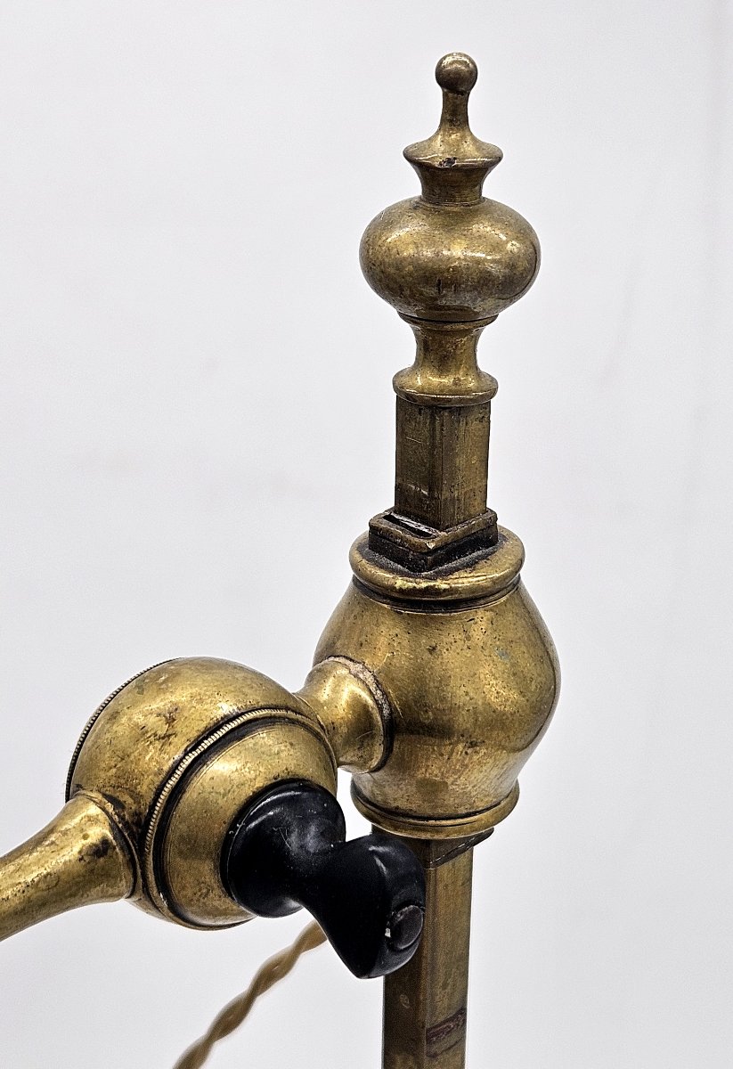 Arts And Crafts Brass Table Lamp, Paper Lampshade, Circa 1900-photo-3