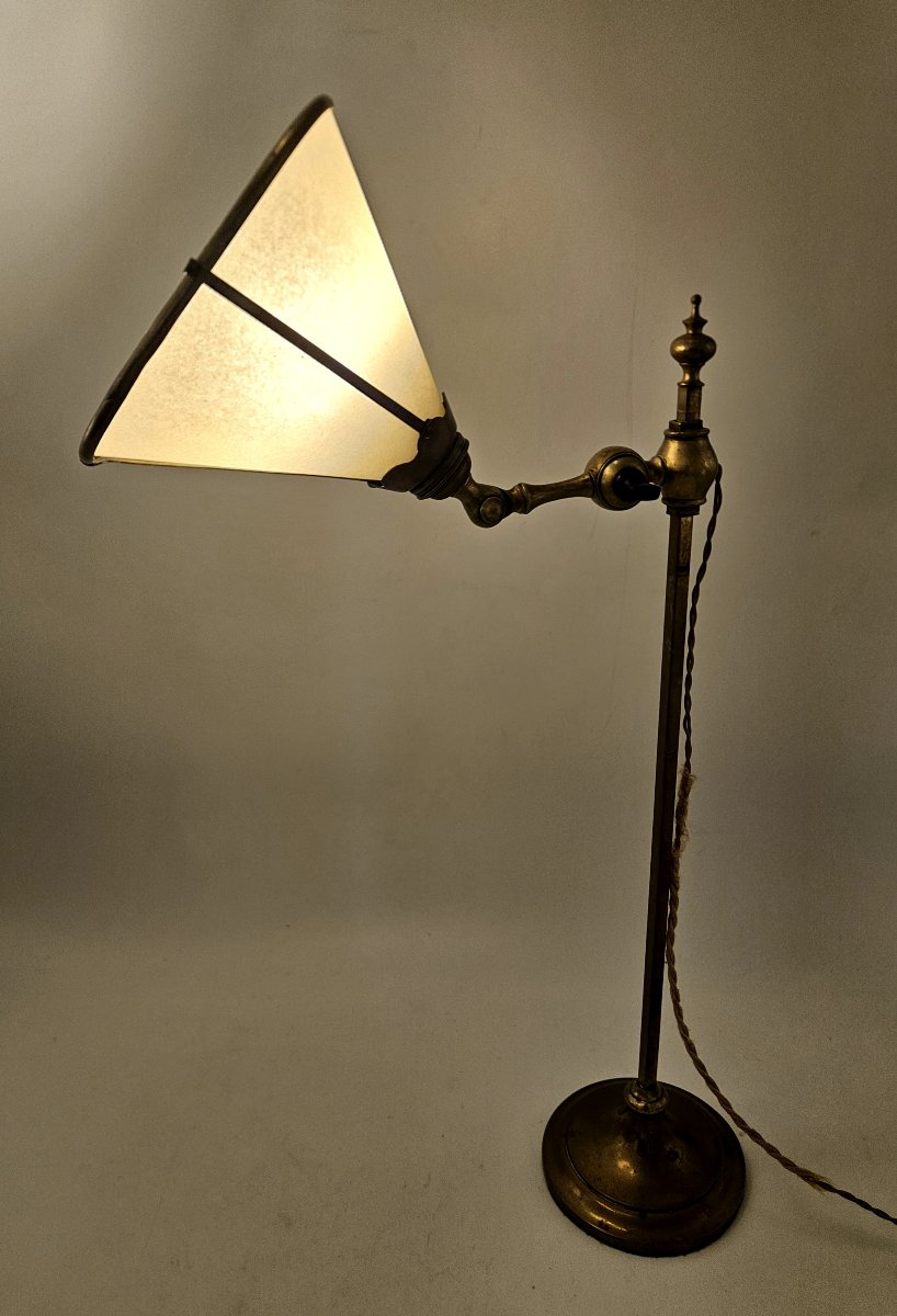 Arts And Crafts Brass Table Lamp, Paper Lampshade, Circa 1900-photo-1