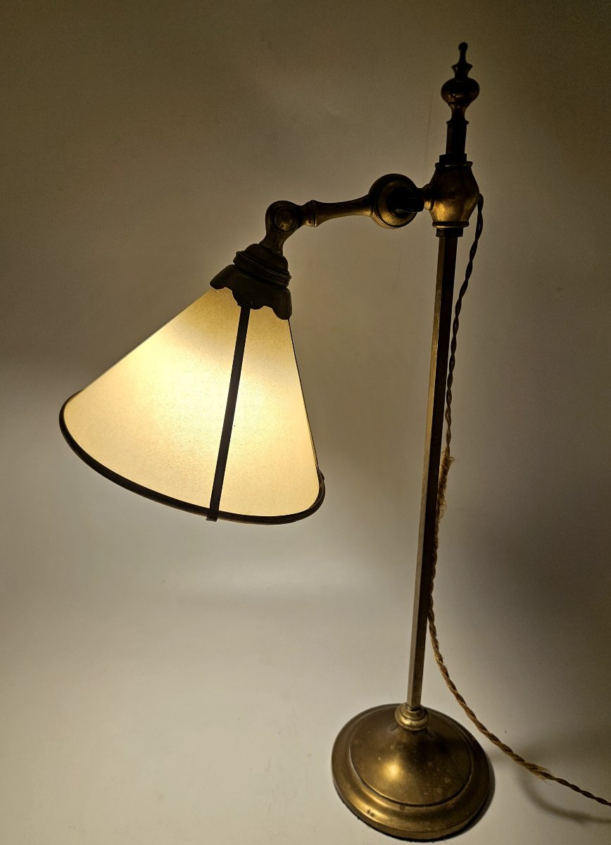 Arts And Crafts Brass Table Lamp, Paper Lampshade, Circa 1900-photo-2