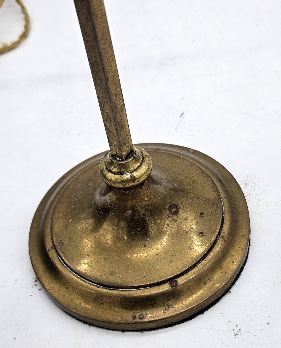 Arts And Crafts Brass Table Lamp, Paper Lampshade, Circa 1900-photo-3