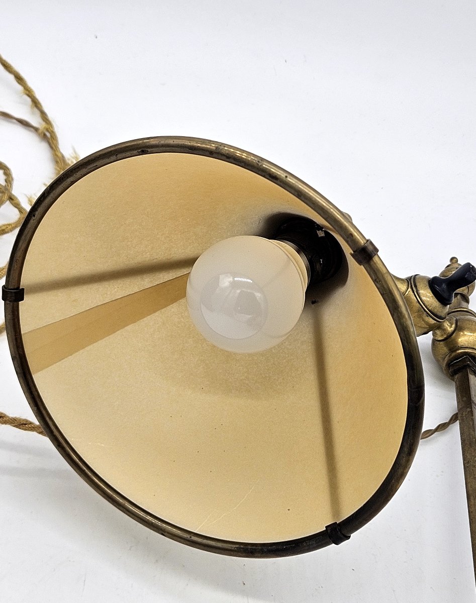 Arts And Crafts Brass Table Lamp, Paper Lampshade, Circa 1900-photo-5