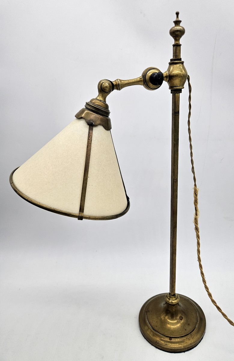 Arts And Crafts Brass Table Lamp, Paper Lampshade, Circa 1900