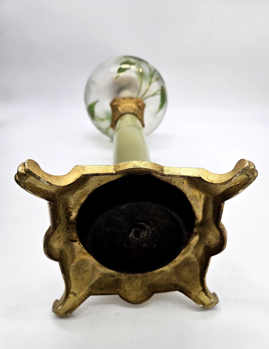Oil Lamp With Floral Decoration On An Onyx Column -photo-4