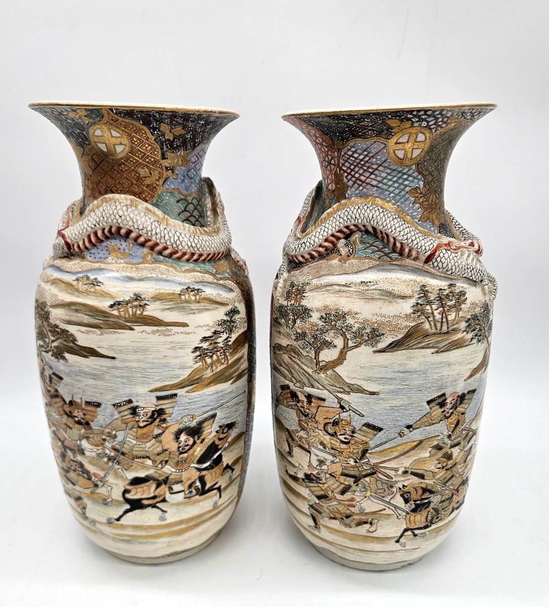 Japon Paire de vases signes Satsuma Époque Meiji -photo-4