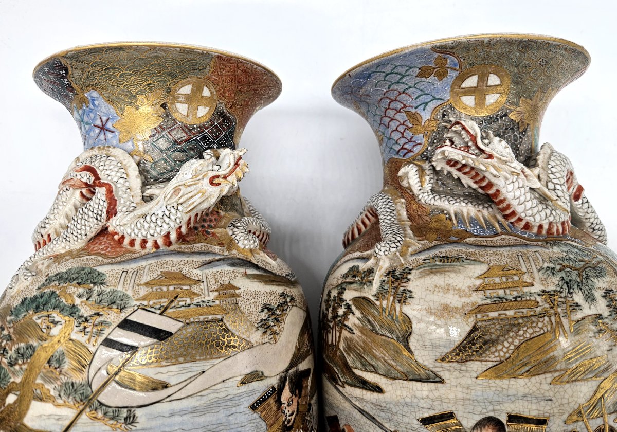 Japon Paire de vases signes Satsuma Époque Meiji -photo-4