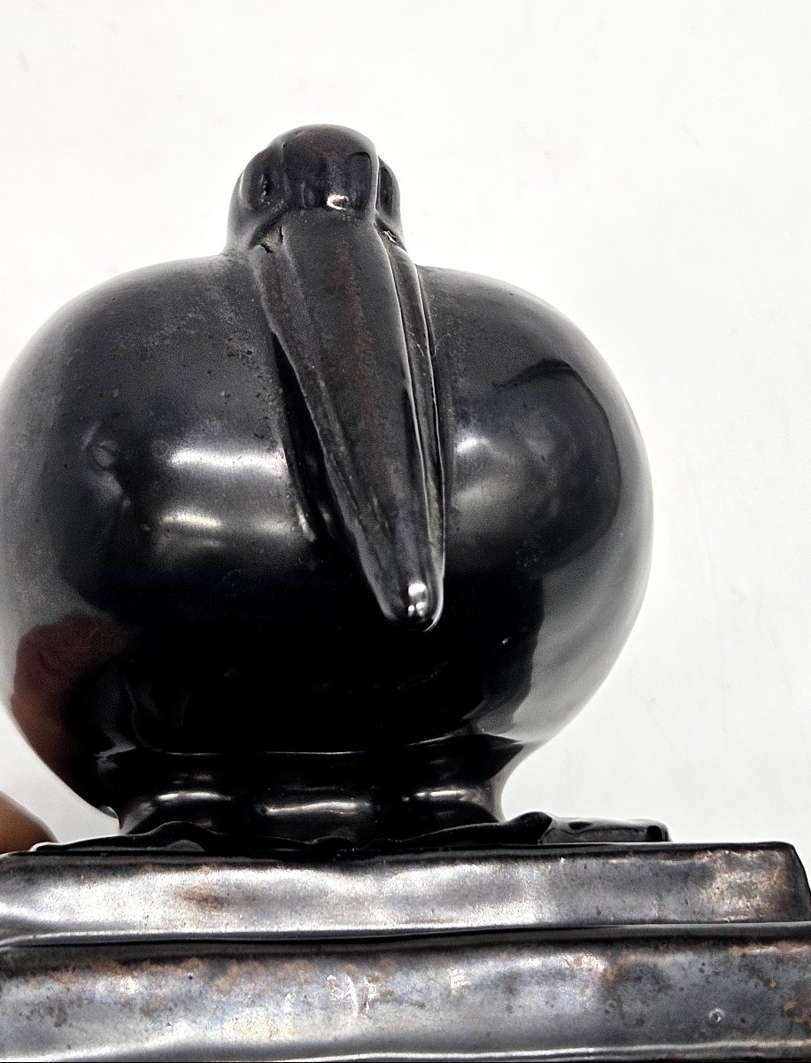 Paul Bonifas : Pelican en céramique à couverte noir métallisée -photo-2