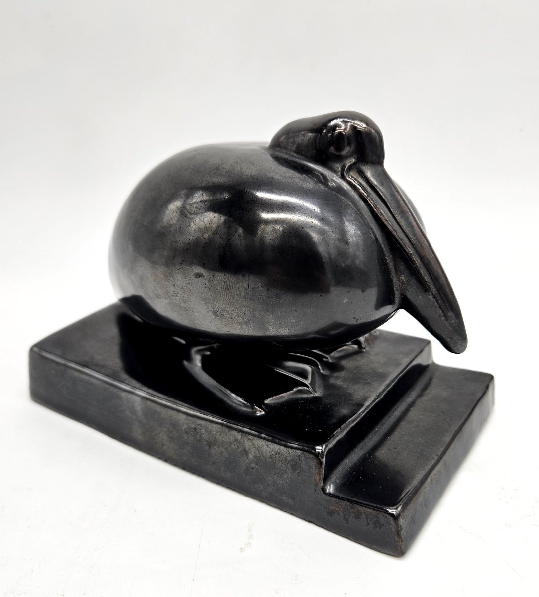 Paul Bonifas : Pelican en céramique à couverte noir métallisée -photo-4