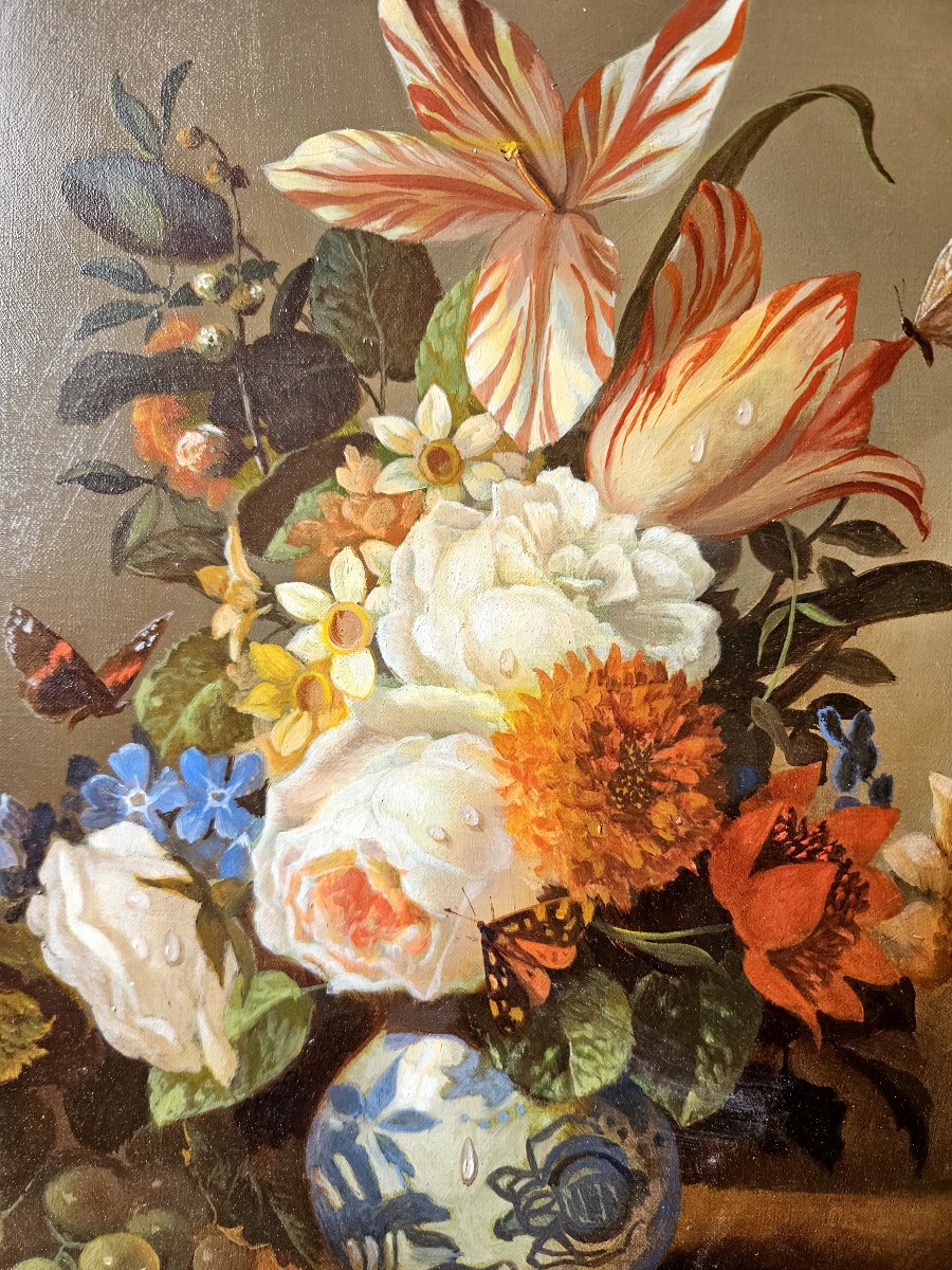Jean Chevauchet : nature morte aux fleurs et papillons-photo-3