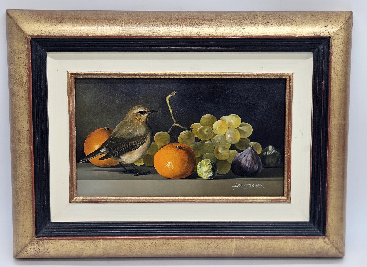 Arnold Toubeix. Nature morte : Moineau et fruits