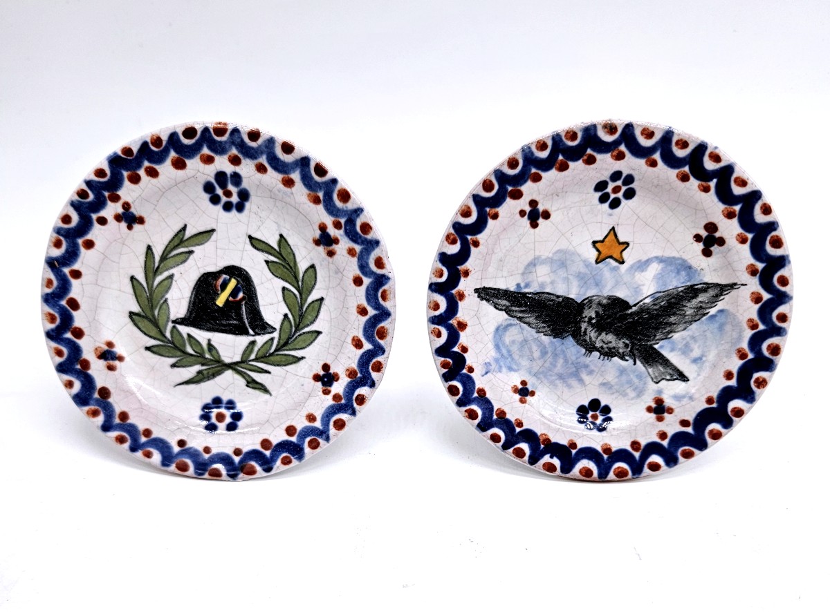 Alcide Chaumeil: Pair Of Earthenware Menu Holders With Napoleonic Décor