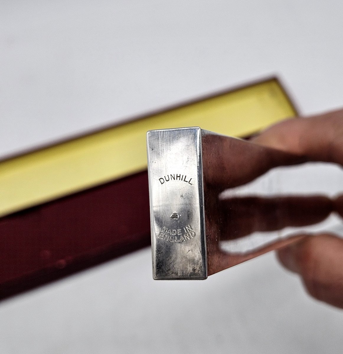 Regle briquet Dunhill en métal argenté et sa boîte d'origine -photo-1