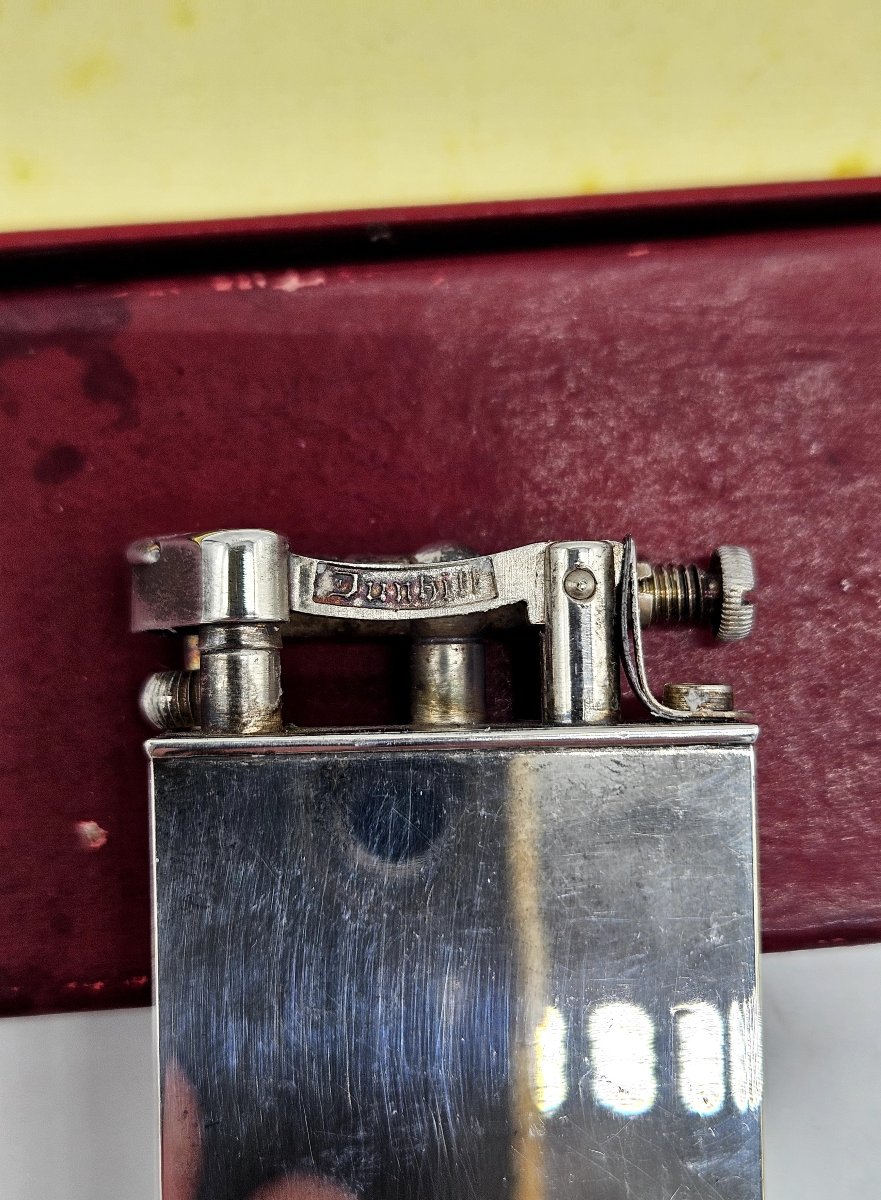Regle briquet Dunhill en métal argenté et sa boîte d'origine -photo-3