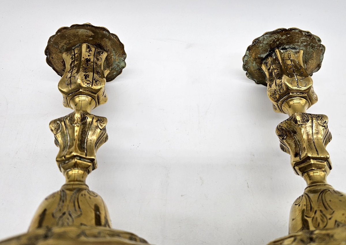 Paire de bougeoirs Regence de toilette en bronze doré -photo-2
