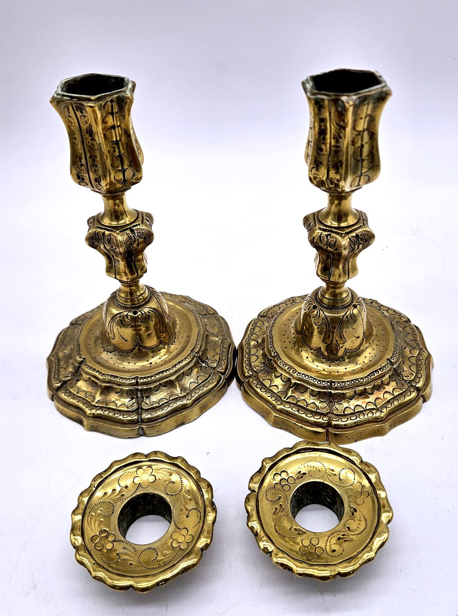 Paire de bougeoirs Regence de toilette en bronze doré -photo-4