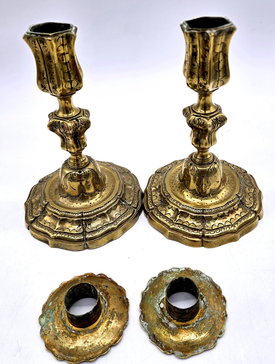 Paire de bougeoirs Regence de toilette en bronze doré -photo-1