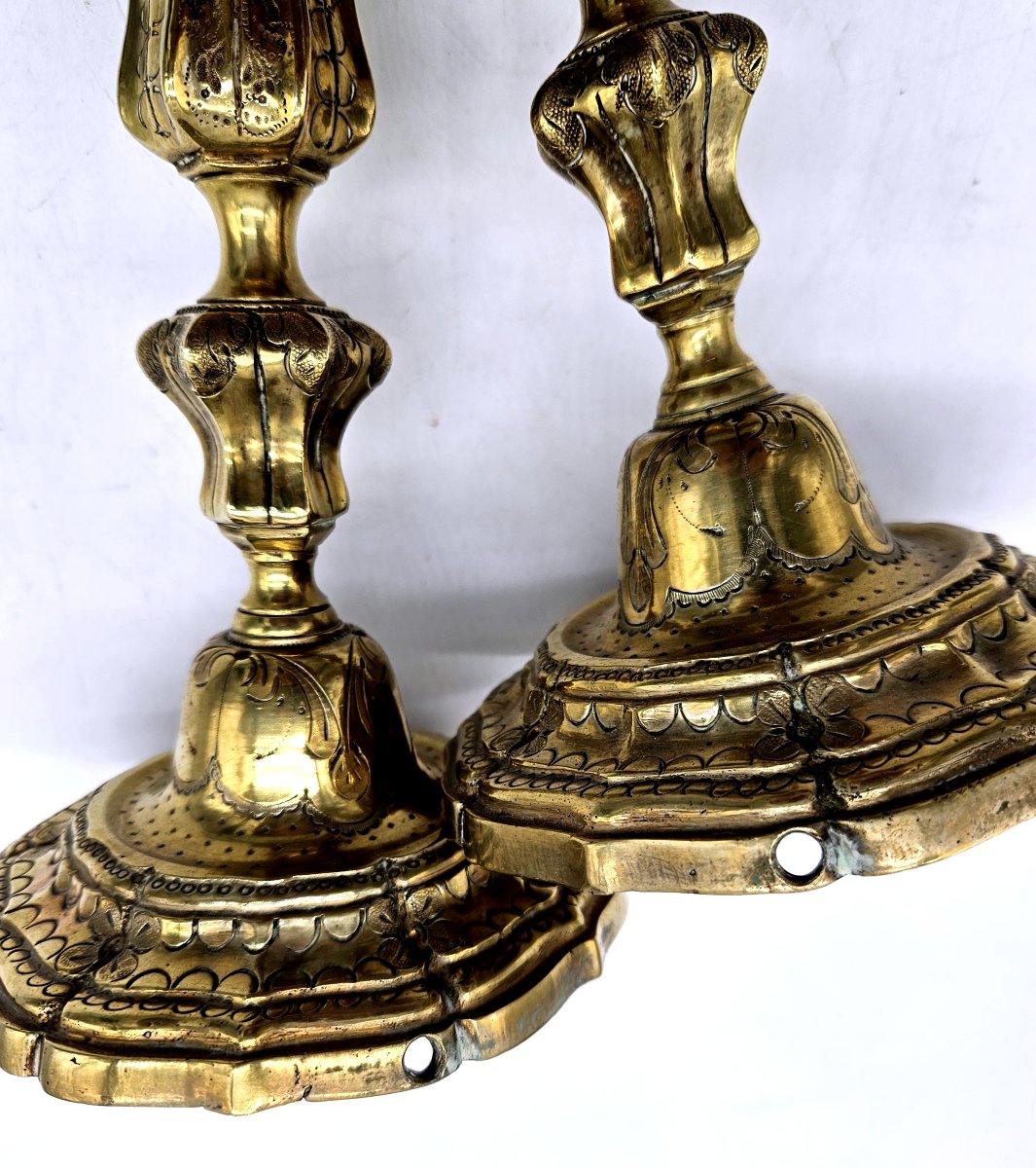 Paire de bougeoirs Regence de toilette en bronze doré -photo-6