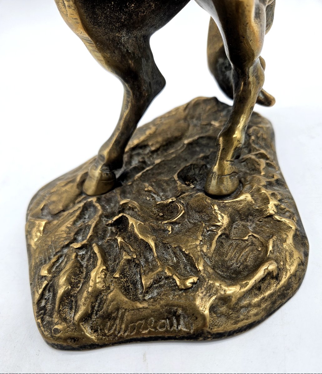 Gilt Bronze Prancing Horse Signed Moreau Late 19th Century-photo-3