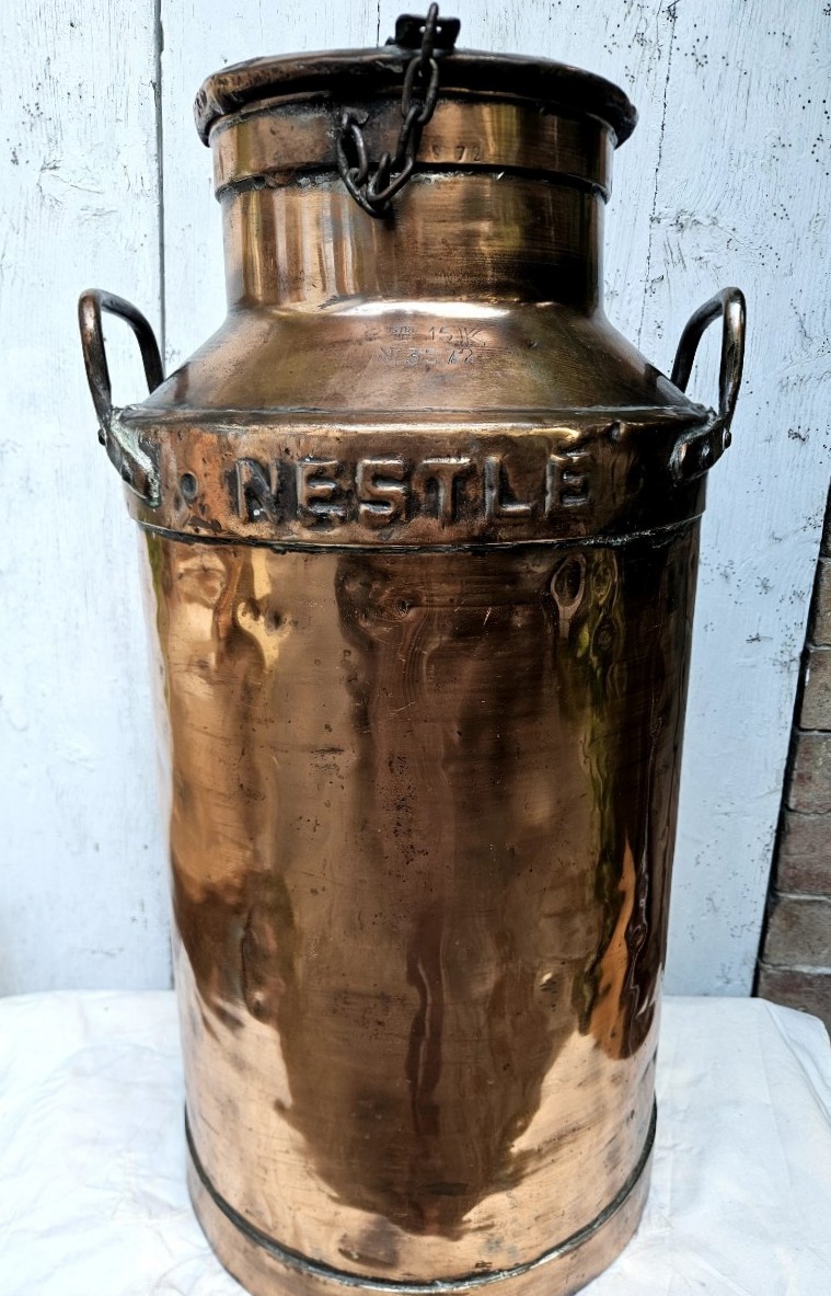 Large Copper Nestlé Argentinian Milk Can Dated 1920-photo-3