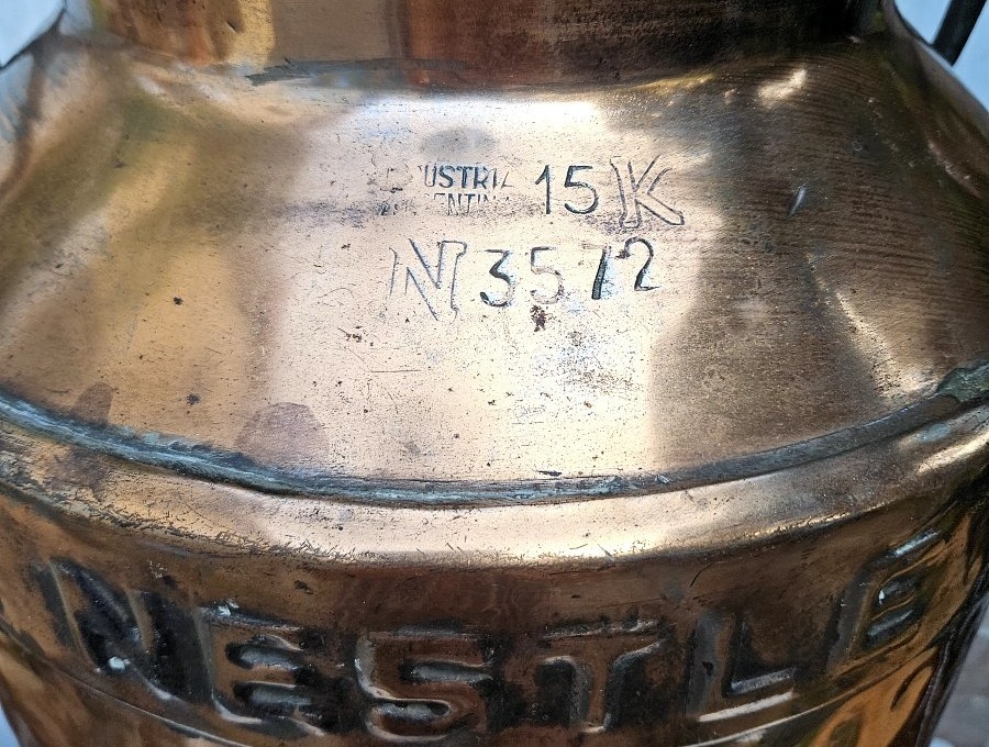 Large Copper Nestlé Argentinian Milk Can Dated 1920-photo-4
