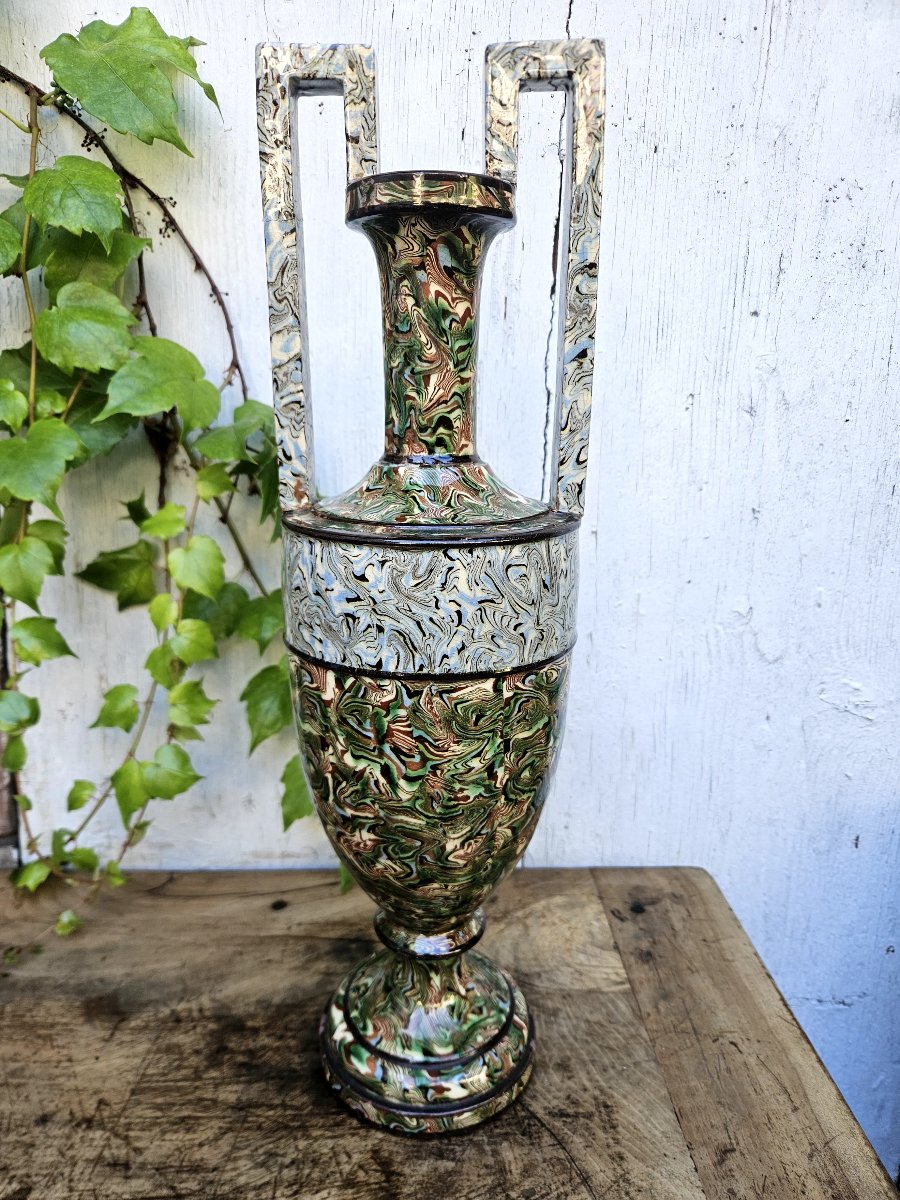 Pichon, Uzes : Grand vase à l'antique terre mêlee fin 19ème -photo-4