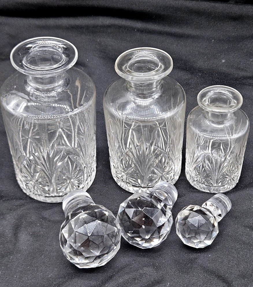 Set Of 3 Saint Louis Crystal Perfume Bottles -photo-2