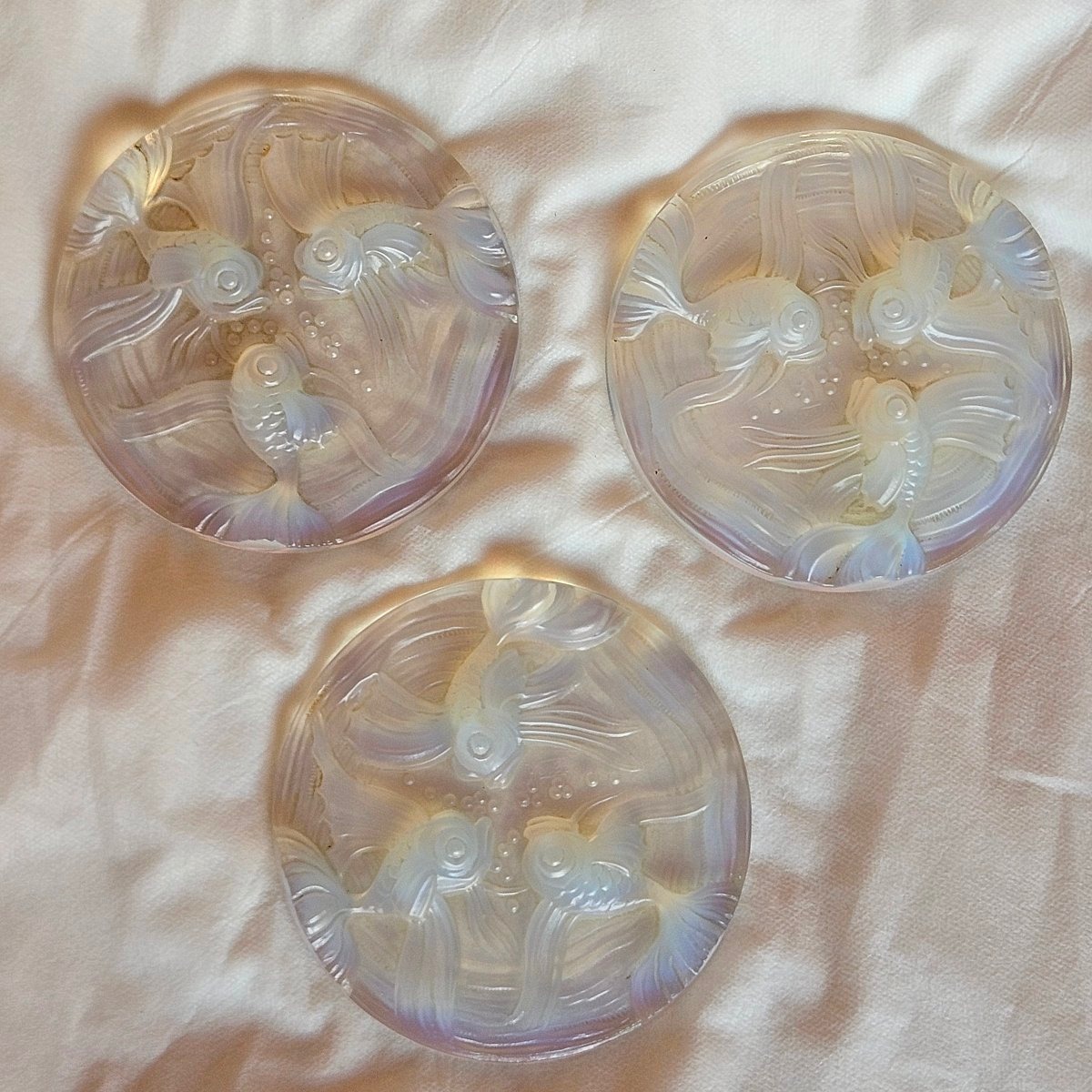 Set Of Three Opalescent Glass Trivets By Verlys -photo-2