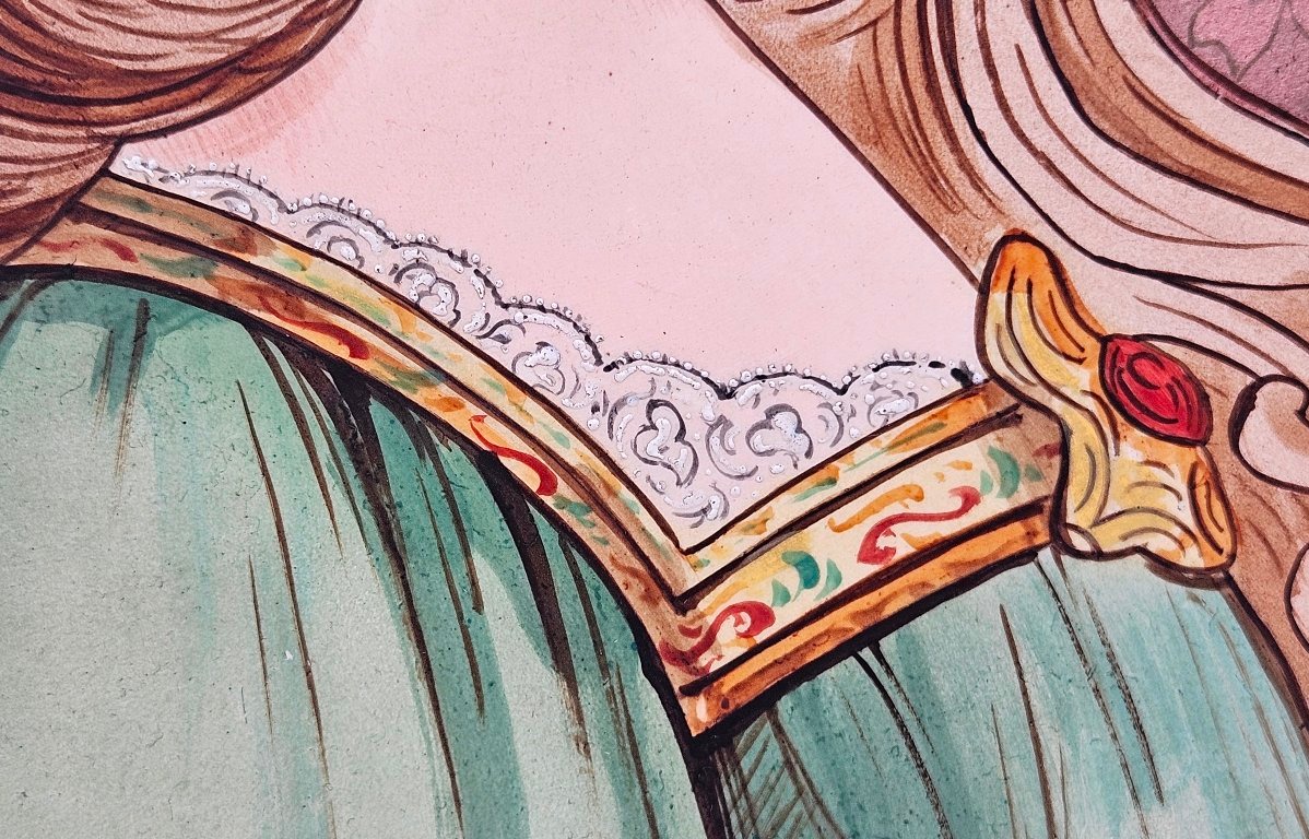 Grand plat Art Nouveau à décor de femme en faïence de Longchamp -photo-4