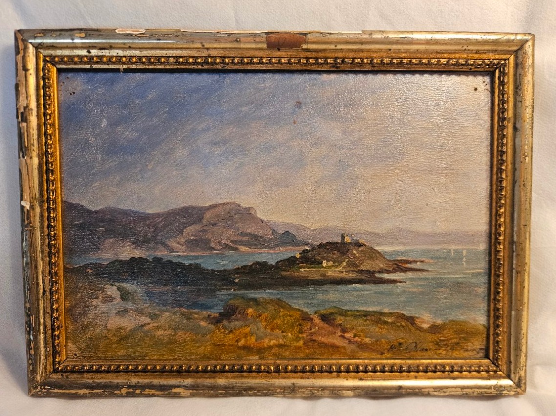 Henri Blanc-fontaine: Oil On Cardboard, Mediterranean Coastal Landscape 