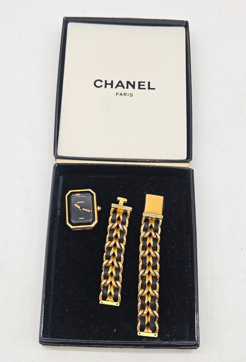 Montre Chanel Premiere 1987 plaqué or et boîte 