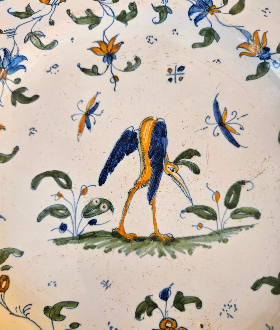 Pair Of 18th-century Moustiers Earthenware Plates With A Design Of Fantastical Birds -photo-1