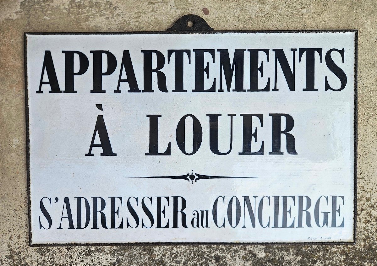 Plaque émaillée fin 19ème Appartements à louer Signée Rogeat à Lyon