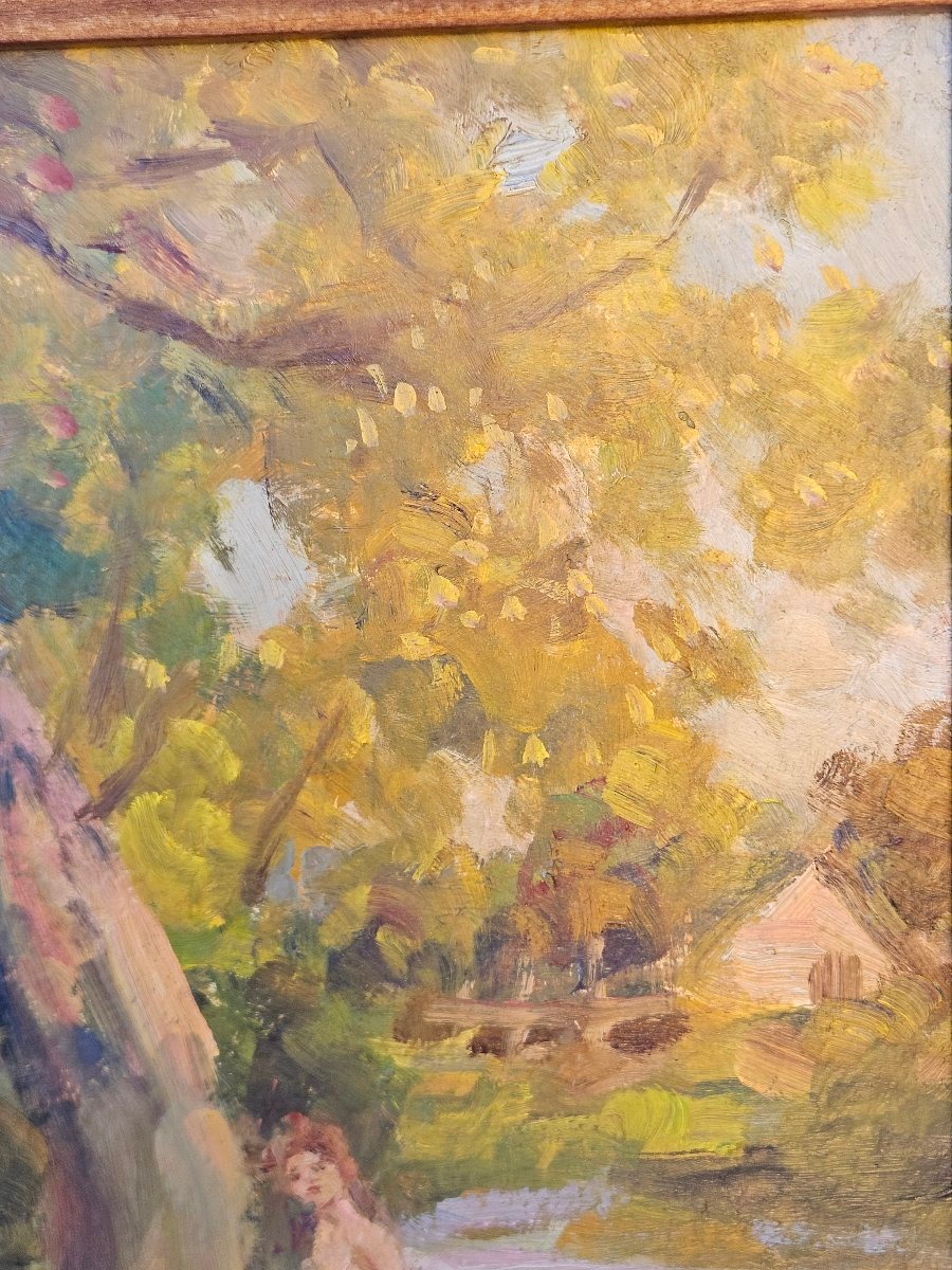 Vladimir Vassine: Bathing. Impressionist Oil Painting On Panel -photo-4