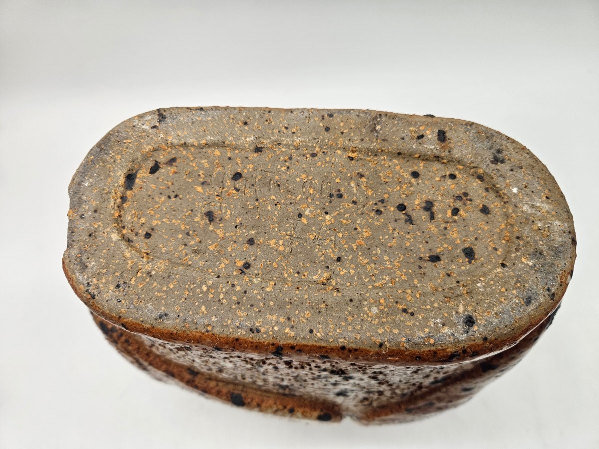 Large, Flat Vase With Cabochons, Made Of Pyrite Stoneware, By André Gutman, 1974-photo-1