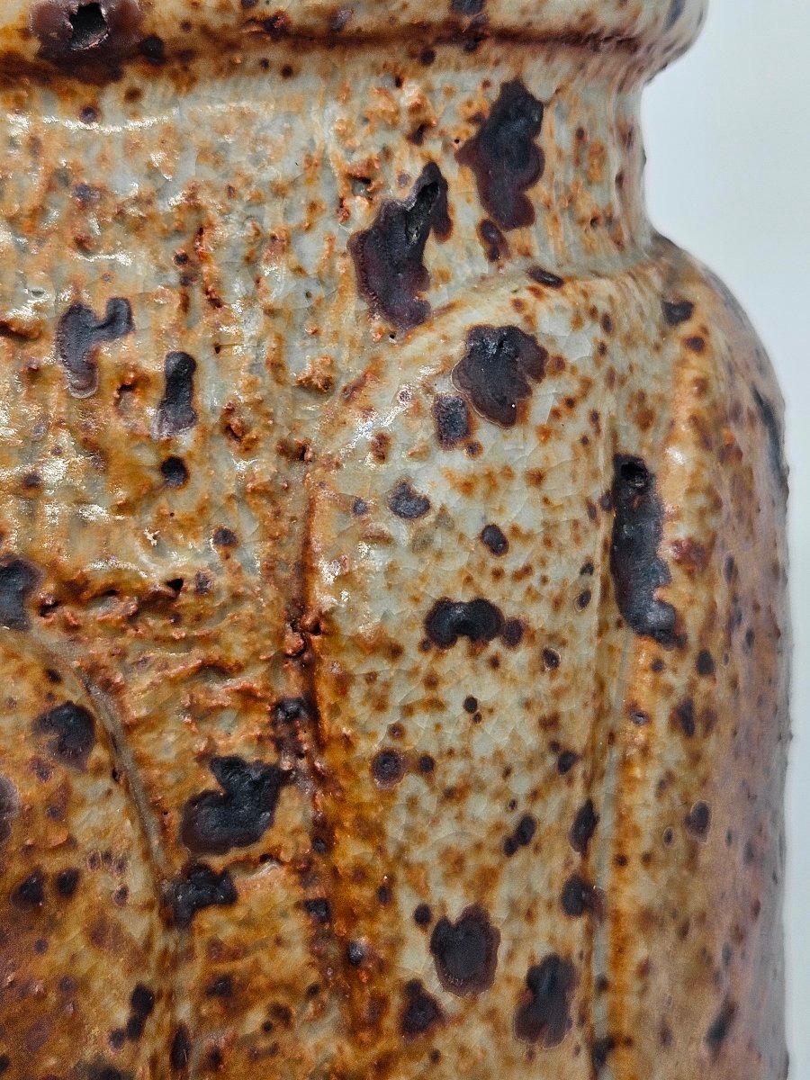 Large, Flat Vase With Cabochons, Made Of Pyrite Stoneware, By André Gutman, 1974-photo-7