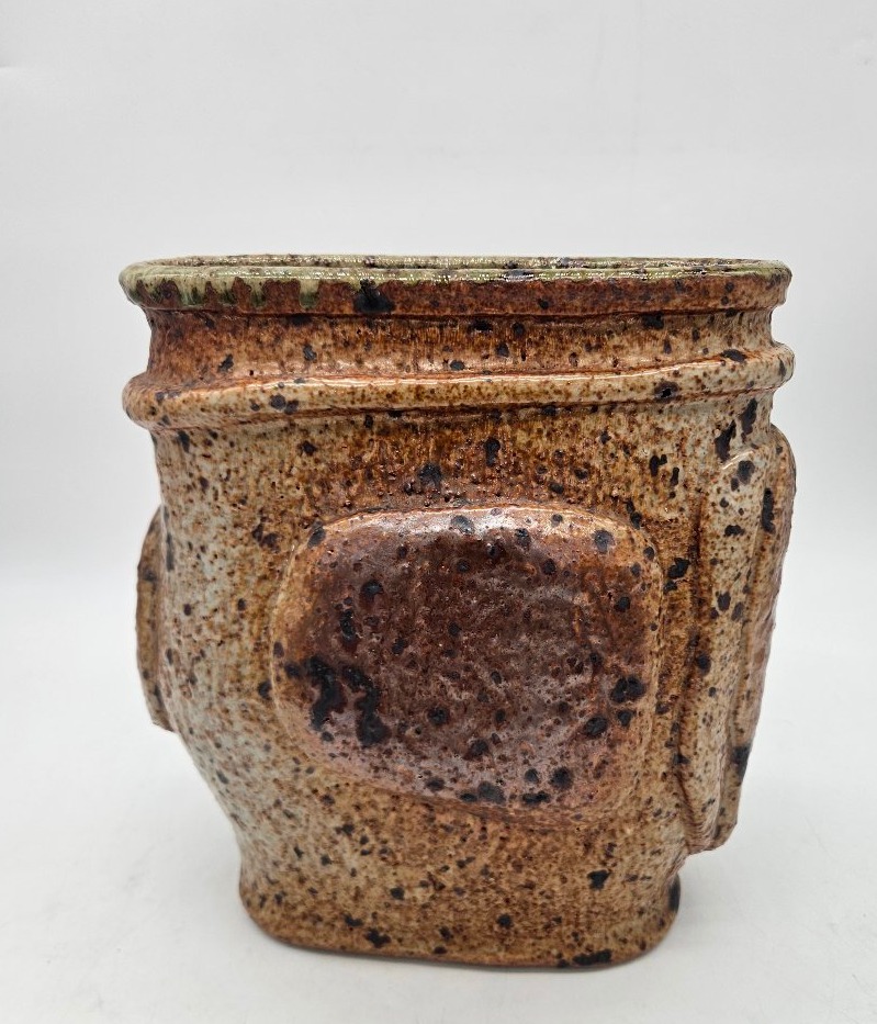 Large, Flat Vase With Cabochons, Made Of Pyrite Stoneware, By André Gutman, 1974