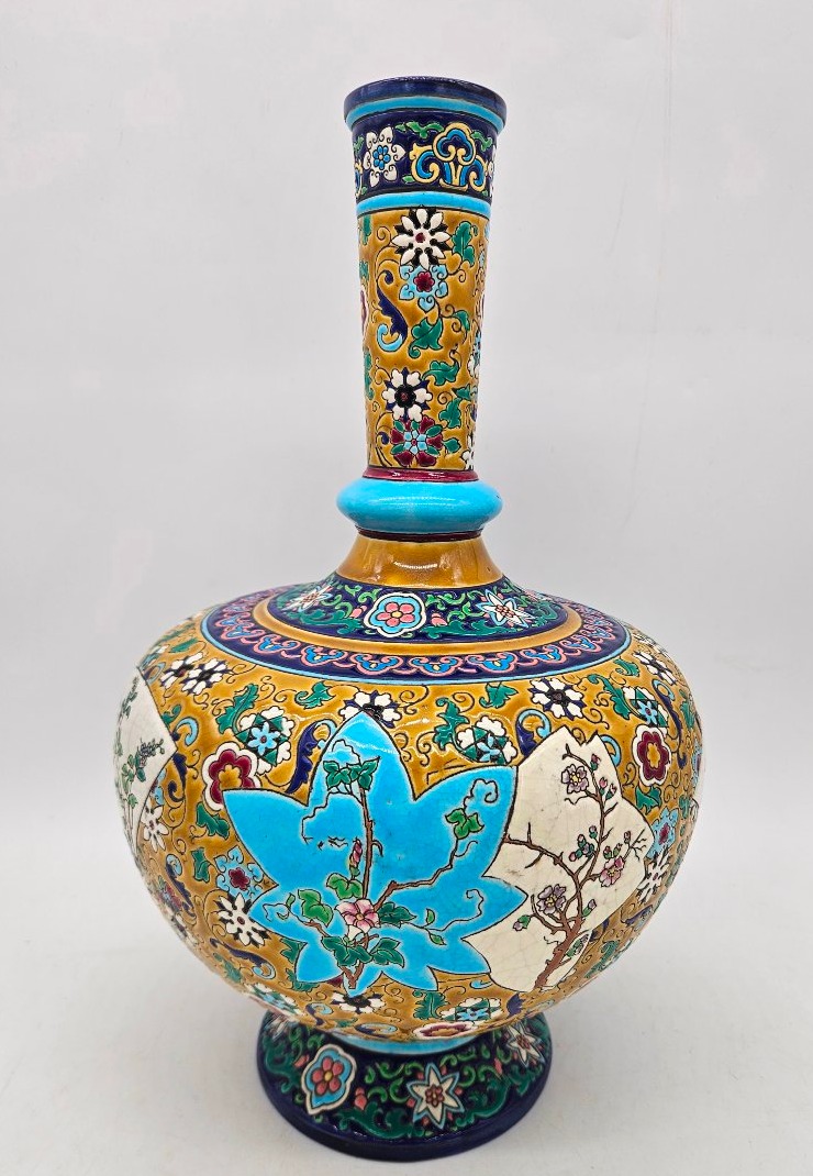 Longwy Enamel Bottle Vase With Japanese-style Decoration, Late 19th Century -photo-2