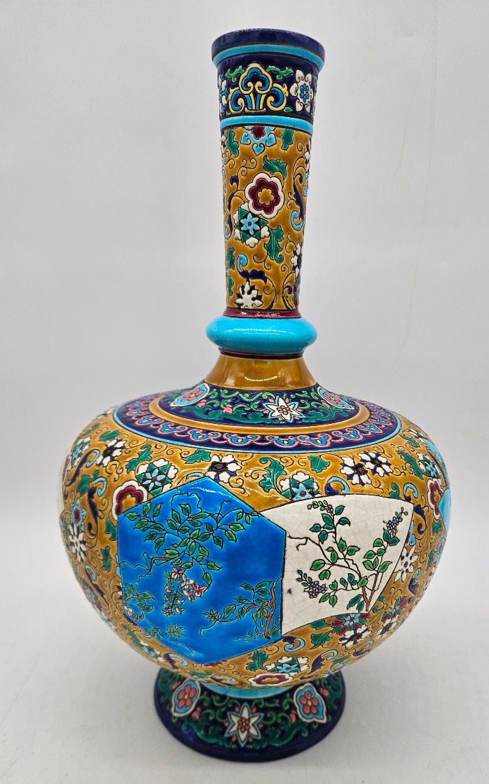 Longwy Enamel Bottle Vase With Japanese-style Decoration, Late 19th Century -photo-3